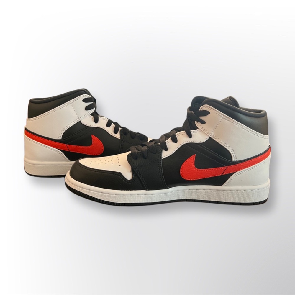 New - Air Jordan 1 Mid Black/Chile Red-White - Men’s 10.5